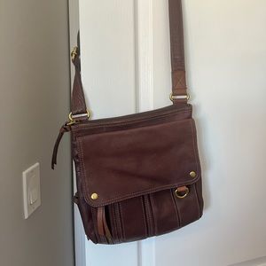 Brown leather Fossil crossbody purse